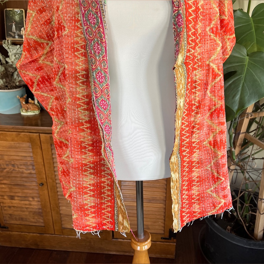Kantha Vibrant Multicolor Scarf Wrap Shrug or Table Runner Decor NWOT - Picture 10 of 13
